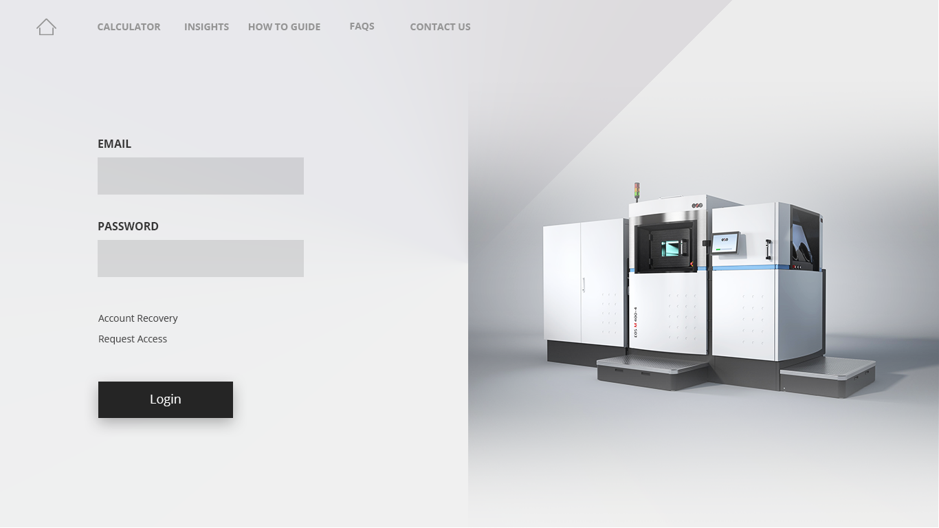 Login view for EOS Cost&Carbon Calculator.